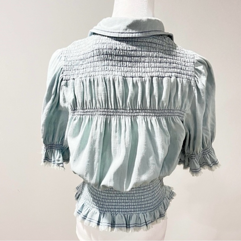 Pilcro Light Blue Ruffle-Smocked Button Front Top - Picture 6 of 11